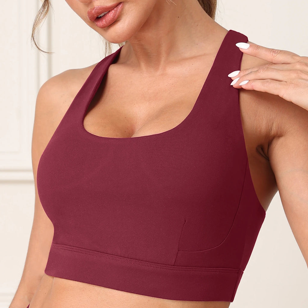 Women'S Yoga Bra with Removable Pads Solid Color Stretch Workout Tank Top Beautiful Back T-Design Fi...